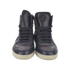 GUCCI Web Sneakers Diamante Blue Leather Crocodile Trim 10 G  11 US 43 EU 10 UK